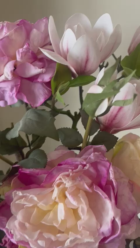 Artificial Peony Floral Arrangement in White Textured Vase