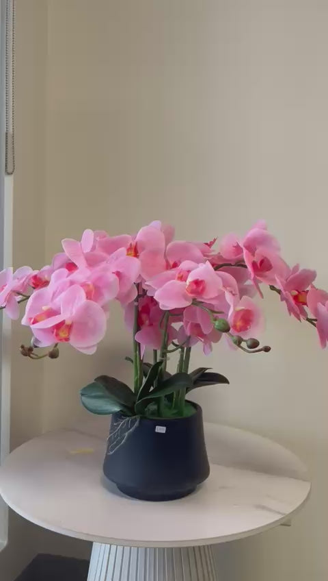 Orchidée Artificielle - Rose avec Vase Noir