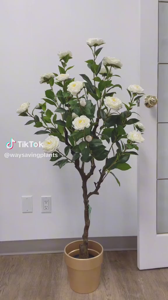Artificial Camellia Flower Tree - White 5.3'