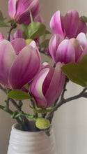 Charger et lire la vidéo dans la visionneuse de la Galerie, Pink Magnolia Flowers Arrangement with Tall White Vase
