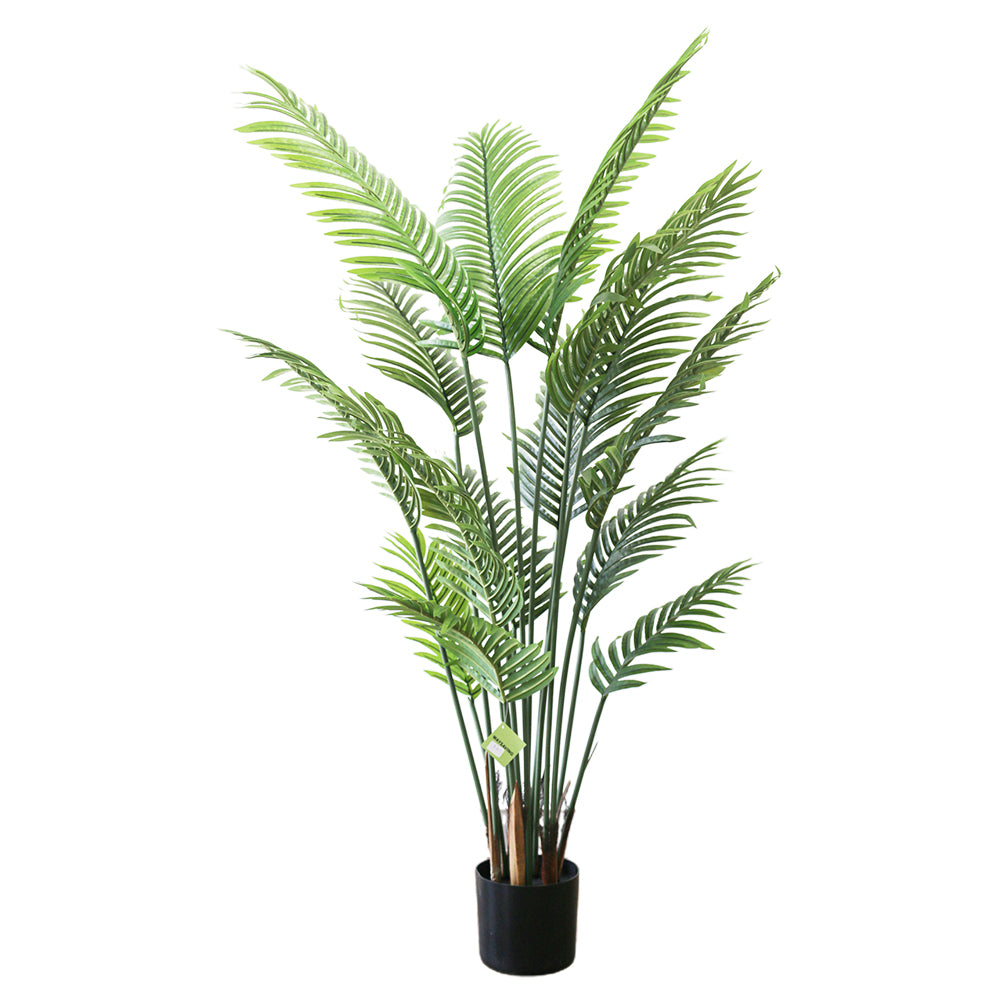 Artificial palm tree with lush green leaves, ideal for indoor decor.