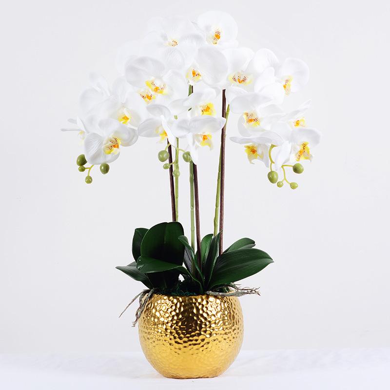 Orchidée artificielle - Blanche avec vase doré
