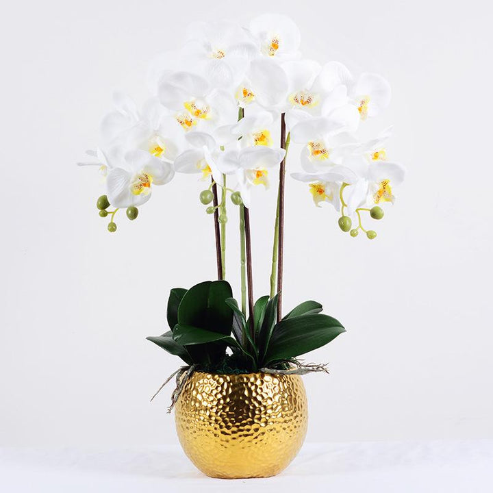 Orchidée artificielle - Blanche avec vase doré